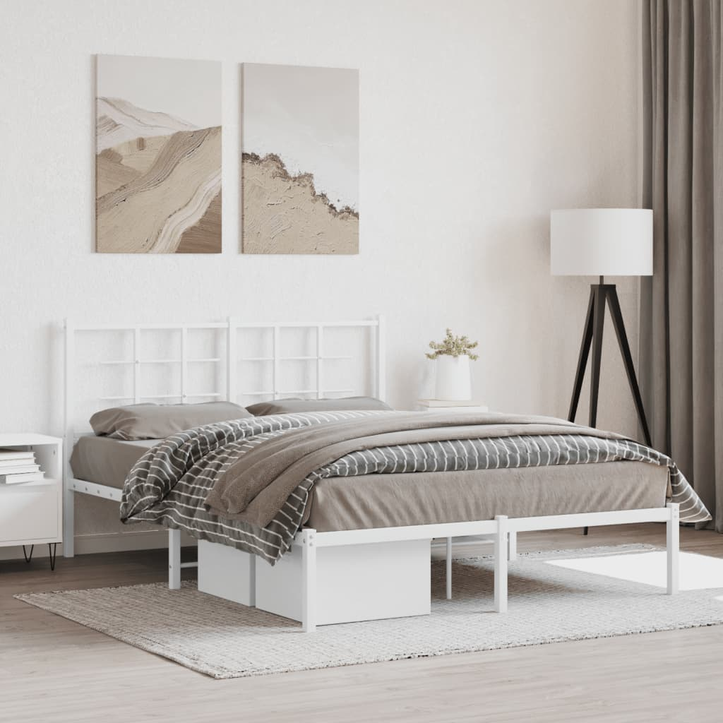 vidaXL Metal Bed Frame with Headboard White 140x200 cm