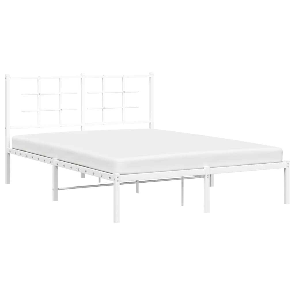 vidaXL Metal Bed Frame with Headboard White 140x200 cm