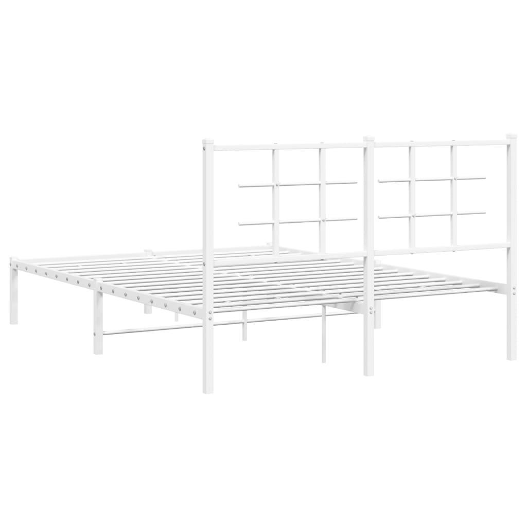 vidaXL Metal Bed Frame with Headboard White 140x200 cm