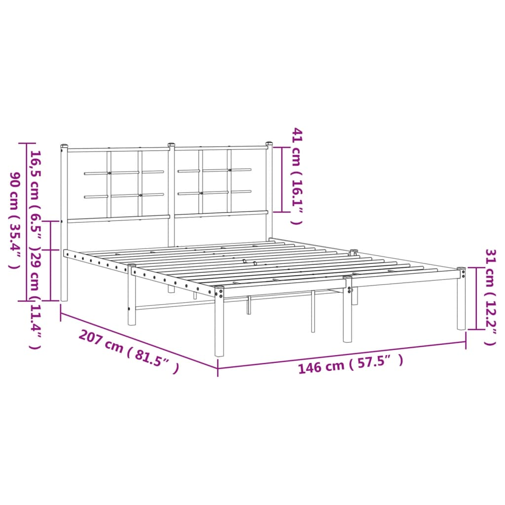 vidaXL Metal Bed Frame with Headboard White 140x200 cm