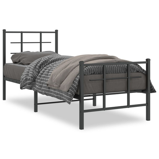 vidaXL Metal Bed Frame with Headboard and Footboard Black 75x190 cm Small Single