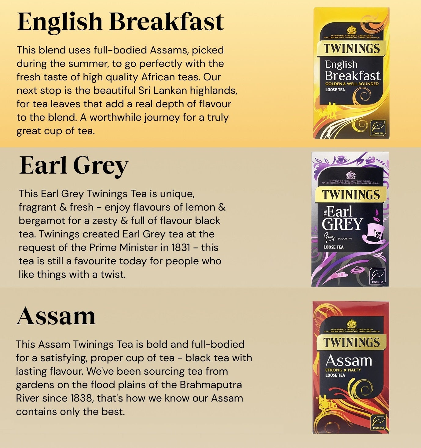 Twinings Loose Leaf Tea Strong Bold & Malty - English Breakfast, Earl Grey, Assam