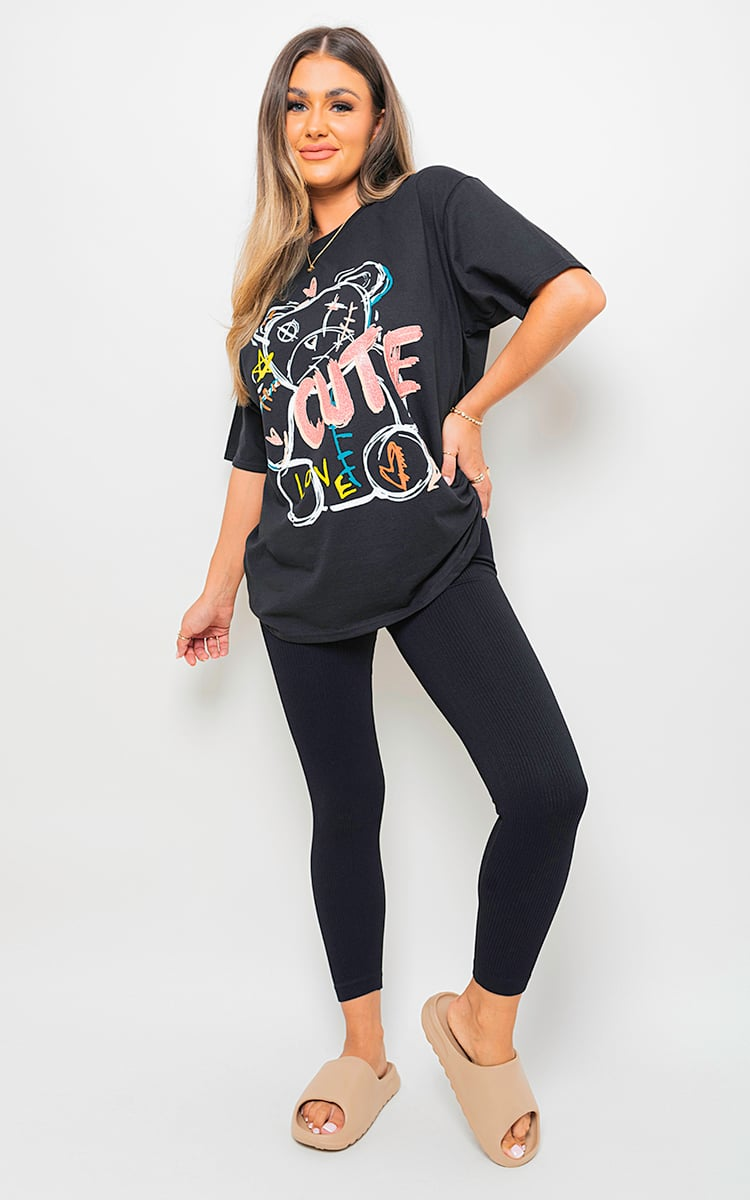 Cute Teddy Graphic Glitter Detail T-shirt