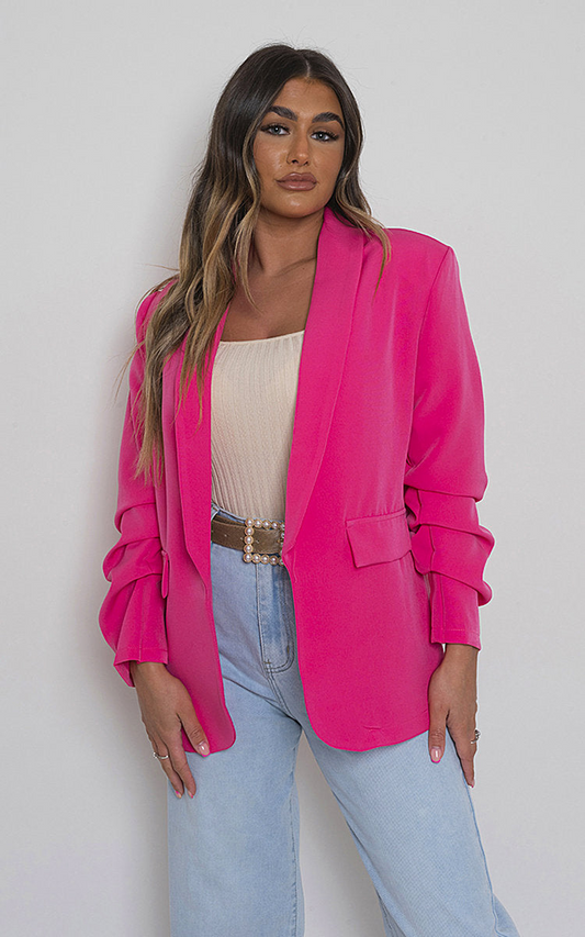 Ruched Sleeve Casual Blazer with Side Pockets