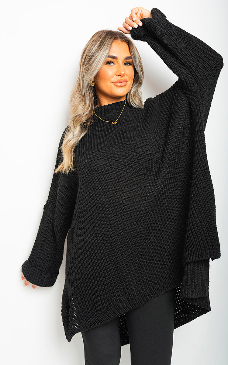 High Neck Oversized Long Sleeve Knitted Jumper