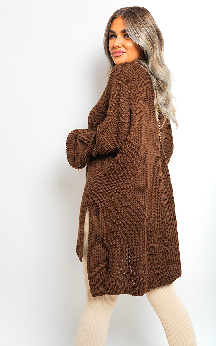 High Neck Oversized Long Sleeve Knitted Jumper