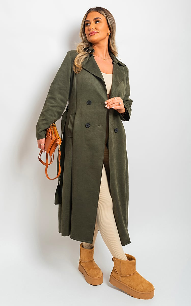 Open Front Lapel Neck Longline Trench Coat