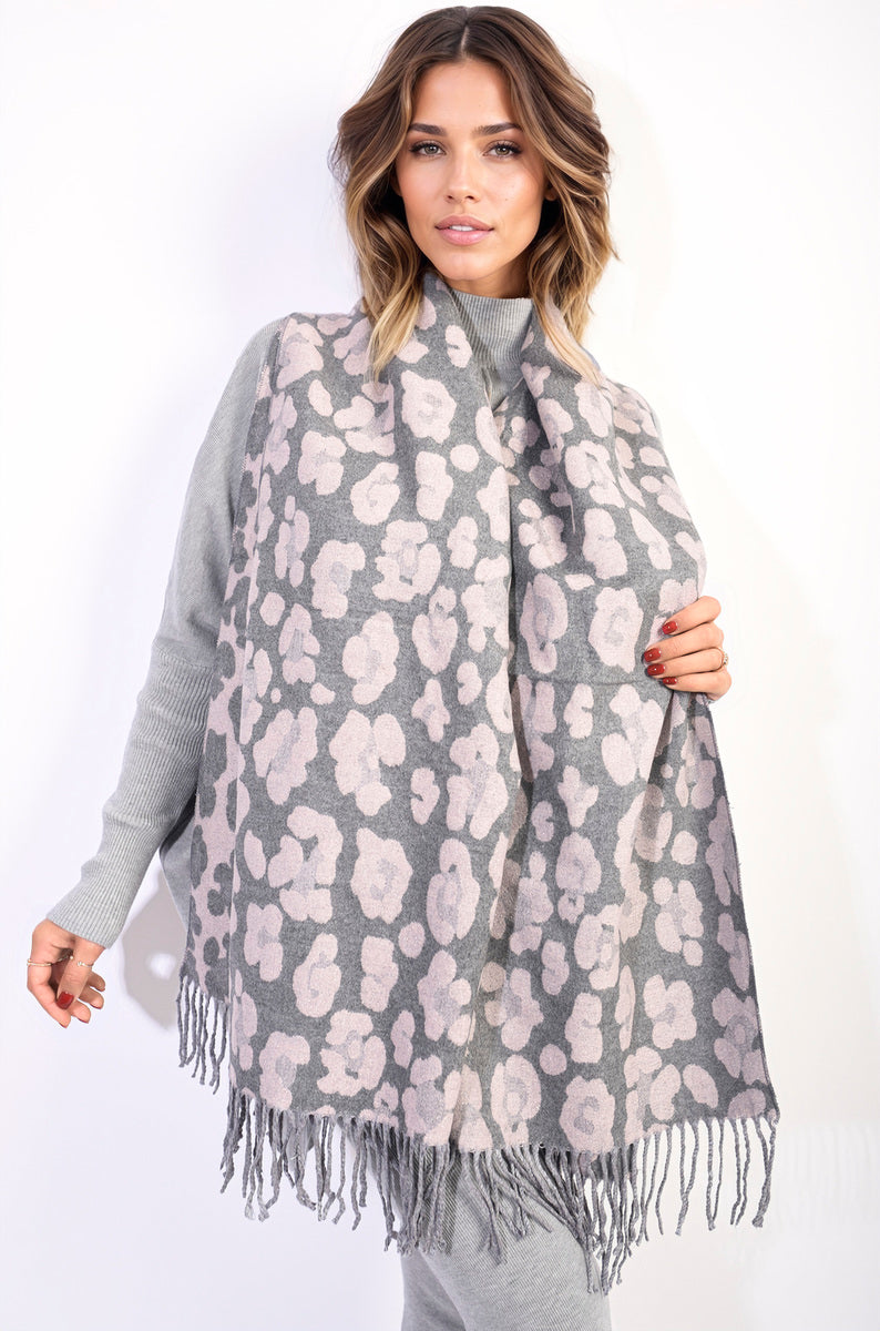 Saira Animal Print Scarf with Tassel