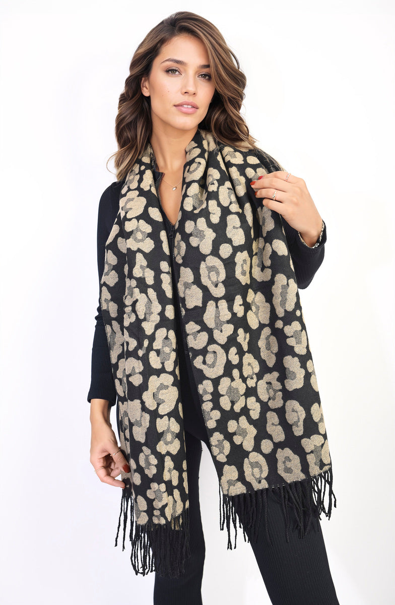 Saira Animal Print Scarf with Tassel