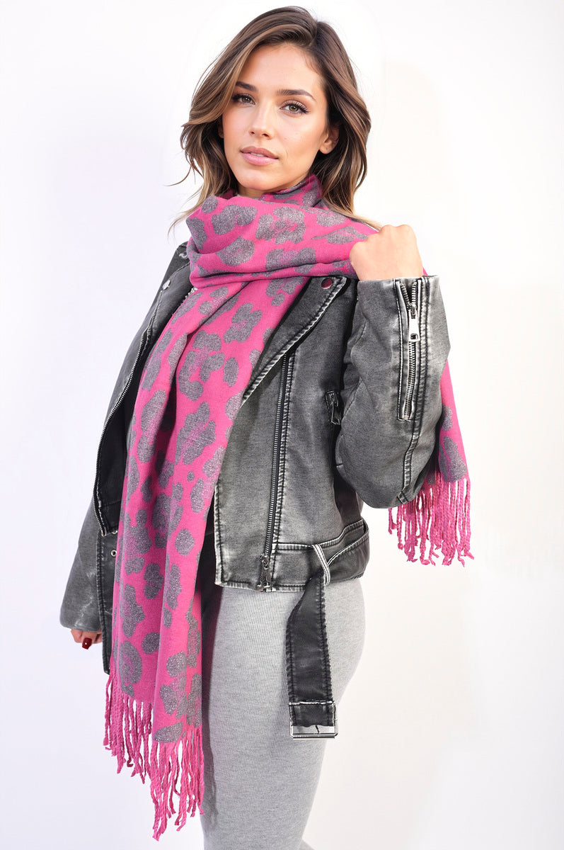 Saira Animal Print Scarf with Tassel