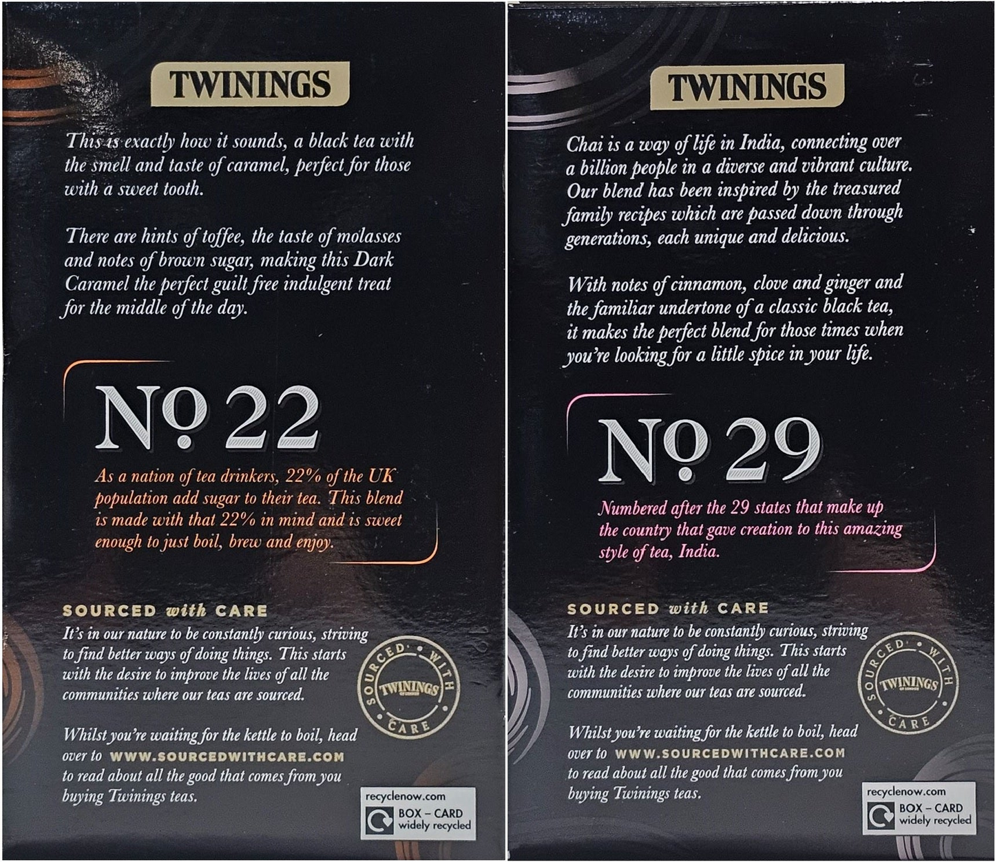 Twinings Nr22 Dark Caramel Nr 29 Chai String & Tag Tea Bags Limited Edition Pack