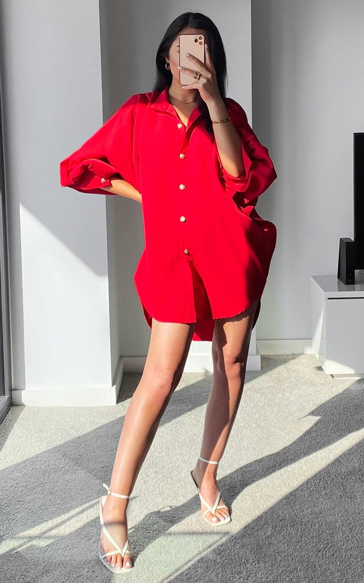 Button Down Balloon Sleeve Shirt Dress