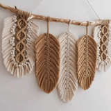 Hand-Woven Colorful Leaf Fringed Tapestry Beige & Brown