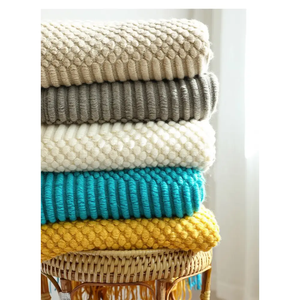 Knitted Tassel Throw Blanket - Yellow