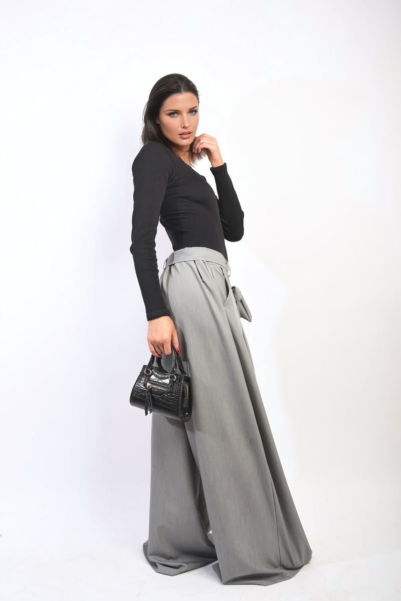 High Waist Belted Wide Leg Trouser