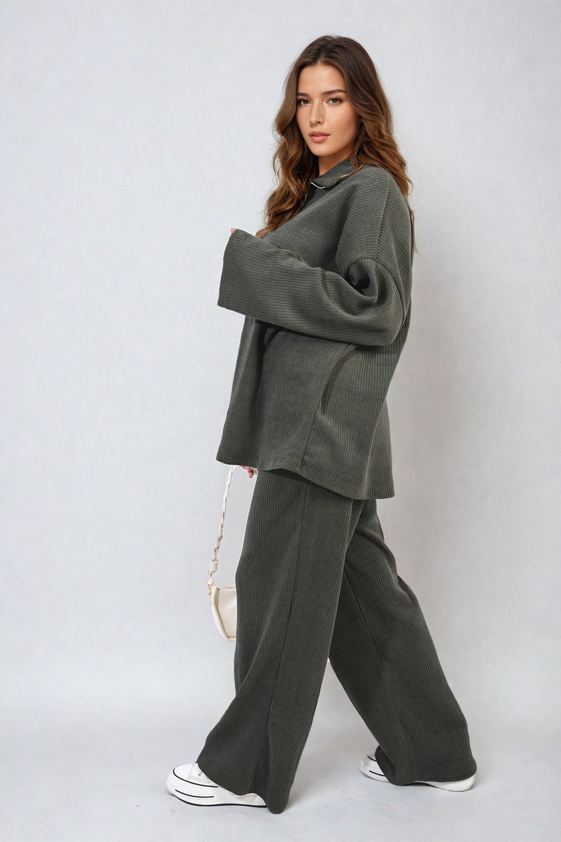 Half Zipper Long Sleeve Top and Trouser Co-ord Set