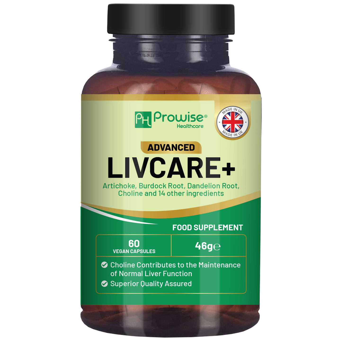 Advanced Livcare+ 60 Capsules | Added with Choline, Artichoke, Burdock Root, Dandelion Root, and 12 other active ingredients | Liver Cleanse Detox and Repair for men and women by Prowise