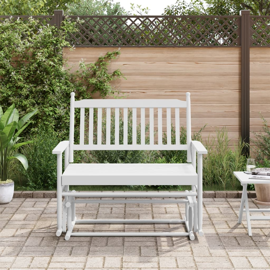 Glider Bench White 118x70x104.5 cm - Solid Wood Poplar