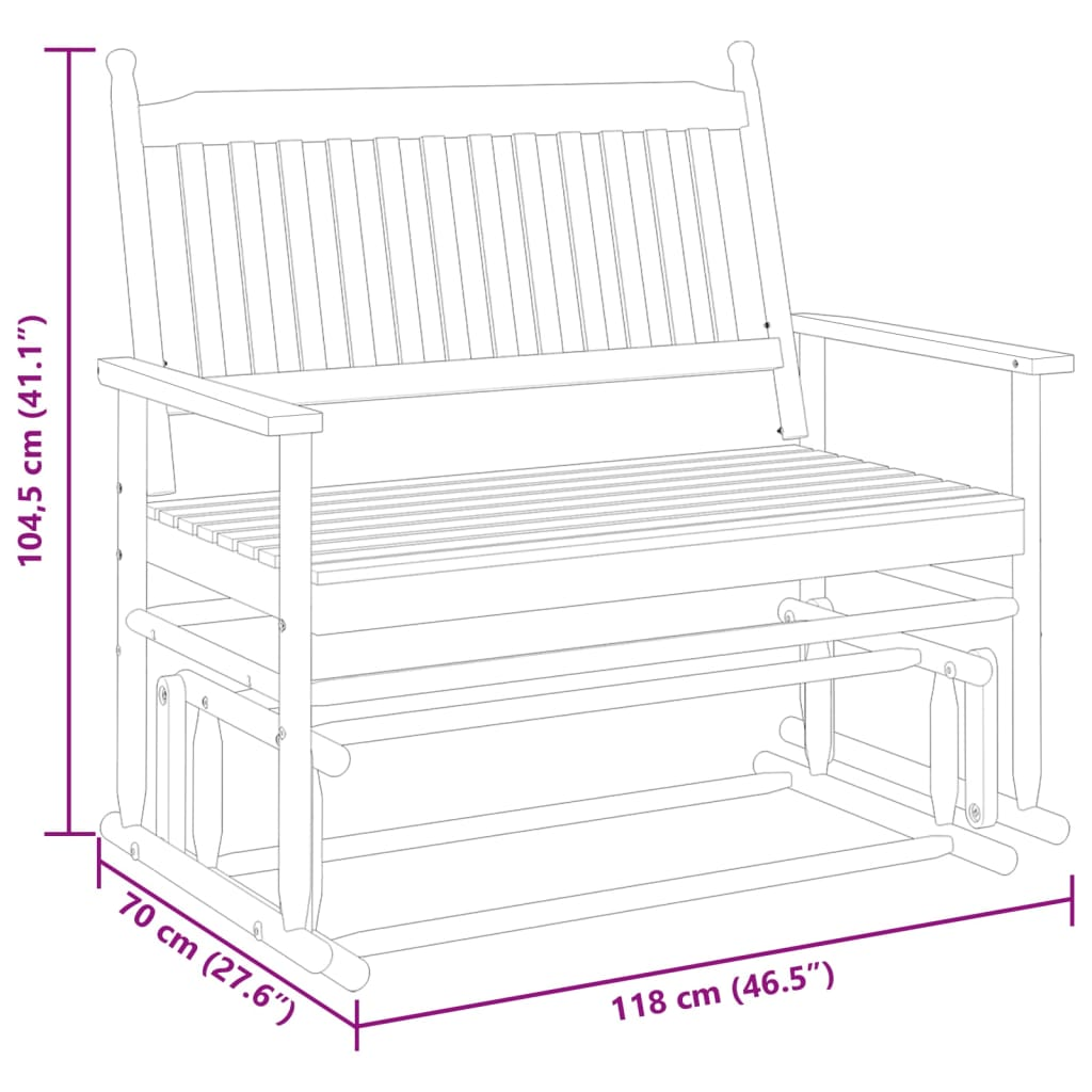 Glider Bench White 118x70x104.5 cm - Solid Wood Poplar