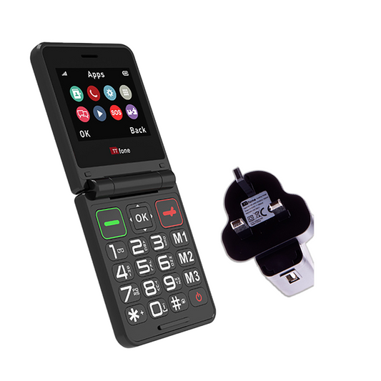 TTfone TT660 Flip Big Button Mobile with Vodafone SIM, USB C Mains Charger