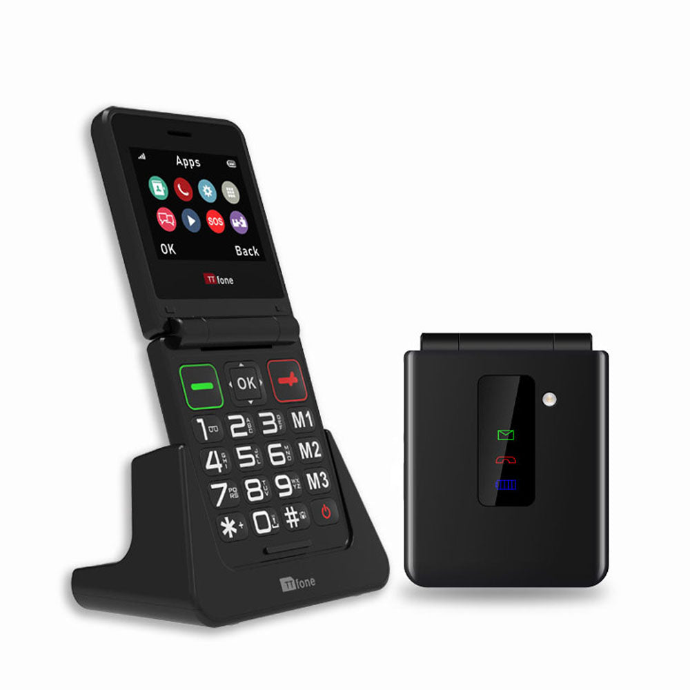 TTfone TT660 Flip Big Button Mobile with Vodafone SIM, USB C Dock Charger