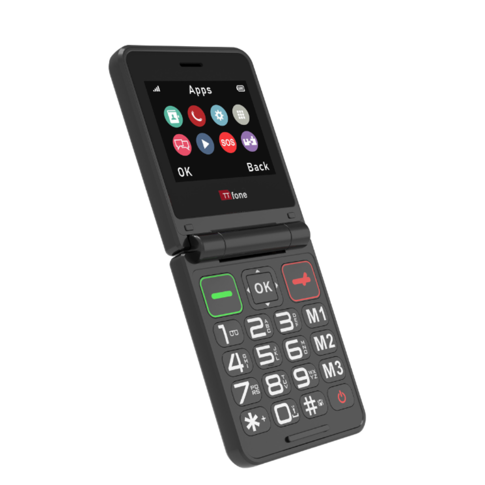 TTfone TT660 Flip Big Button Mobile with Vodafone SIM, USB C Dock Charger