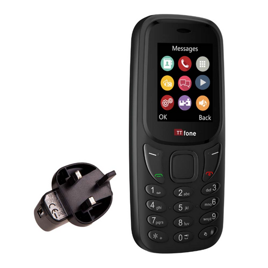 TTfone TT170 Black Dual SIM with Mains Charger, Giff Gaff Pay As You Go