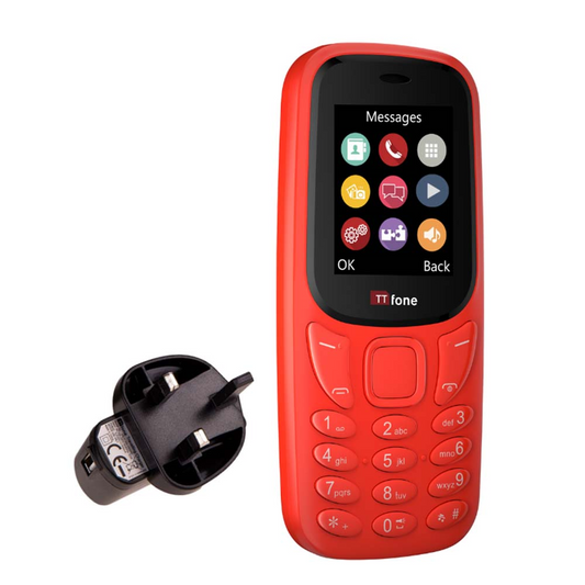 TTfone TT170 Red Dual SIM with Mains Charger, EE Pay As You Go