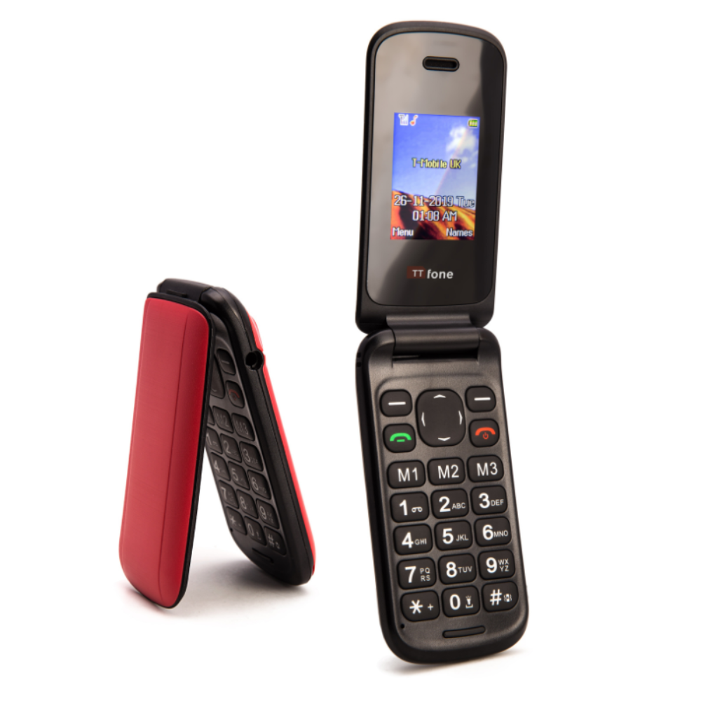 TTfone TT140 Red Flip Folding Phone with Mains Charger, EE pay as you go