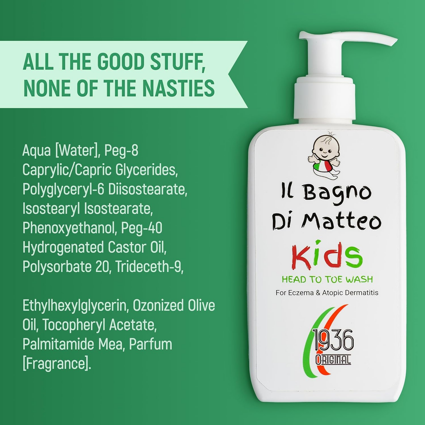 1936 Original. Il Bagno Kids Body Wash. For Eczema, Psoriasis, Dermatitis & Dry Skin.