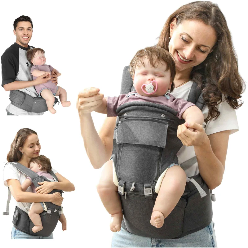 AIYAPLAY 6 in 1 Baby Carrier Newborn to Toddler with Removable Seat for 0-36 Months, Up to 15kg in Grey