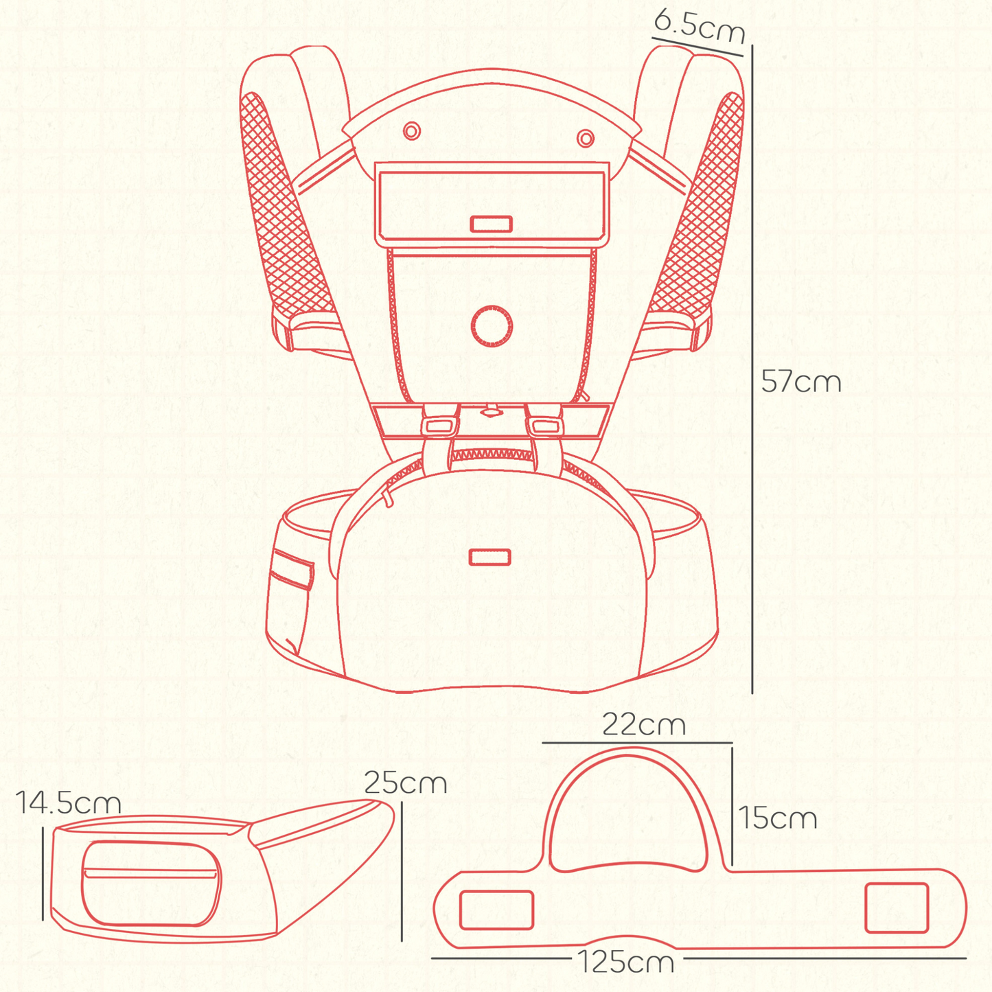 AIYAPLAY 6 in 1 Baby Carrier Newborn to Toddler with Removable Seat for 0-36 Months, Up to 15kg in Grey