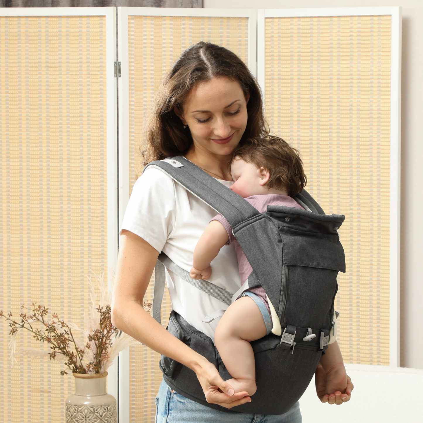 AIYAPLAY 6 in 1 Baby Carrier Newborn to Toddler with Removable Seat for 0-36 Months, Up to 15kg in Grey