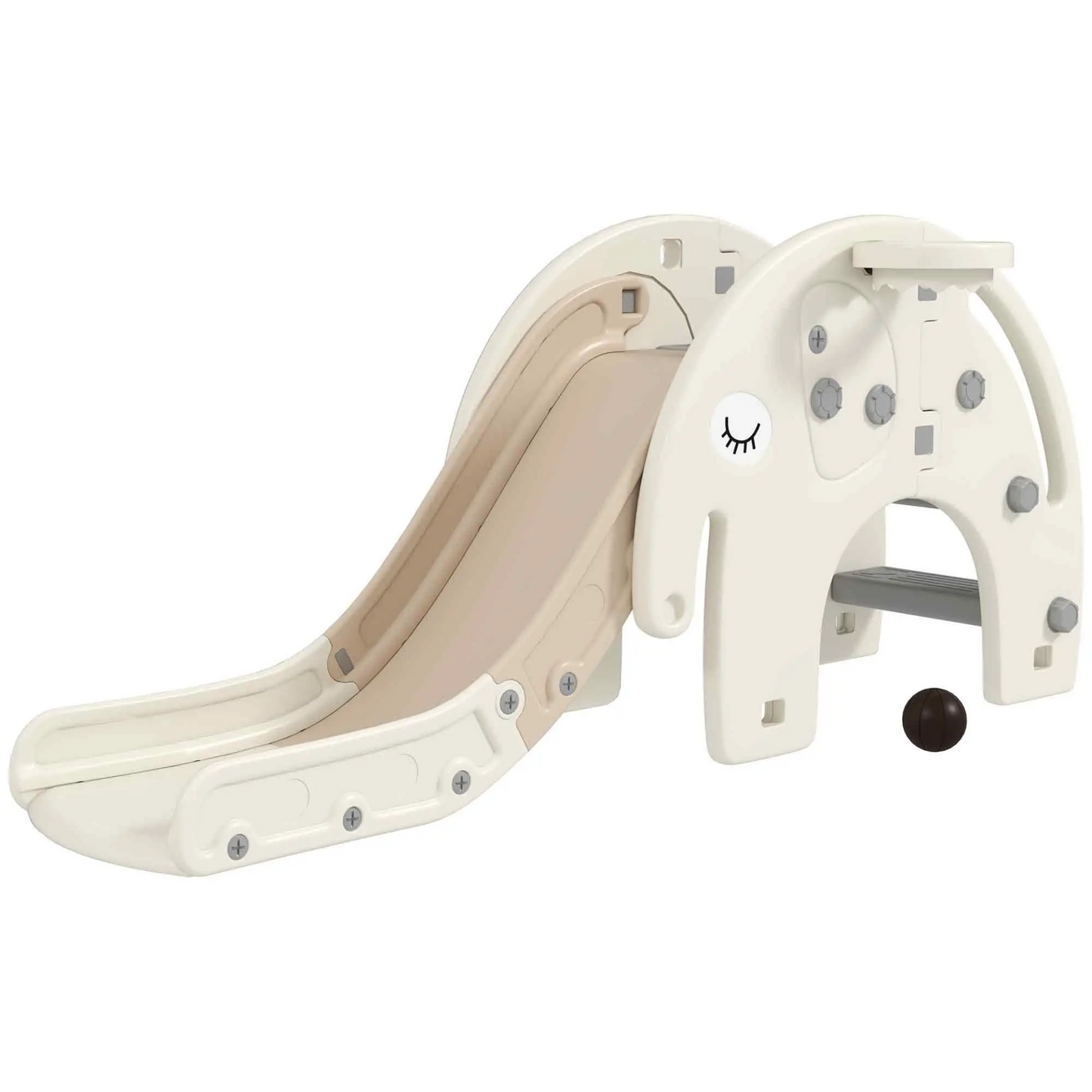 3 in 1 Toddler Slide with Basketball Hoop, Climber, Elephant-Themed, for 1-3 Years in Cream White by AIYAPLAY