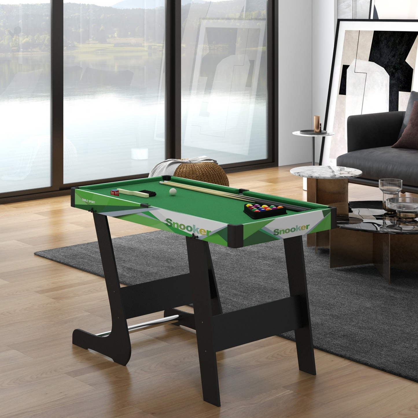 104cm Folding Mini Pool Table Set with 2 Cues, 16 Balls, Chalk, Triangle, Brush in Green by SPORTNOW