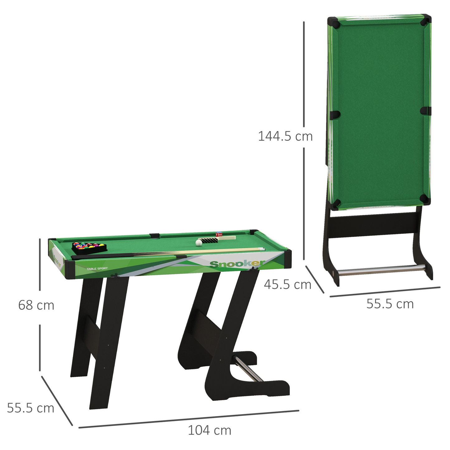 104cm Folding Mini Pool Table Set with 2 Cues, 16 Balls, Chalk, Triangle, Brush in Green by SPORTNOW