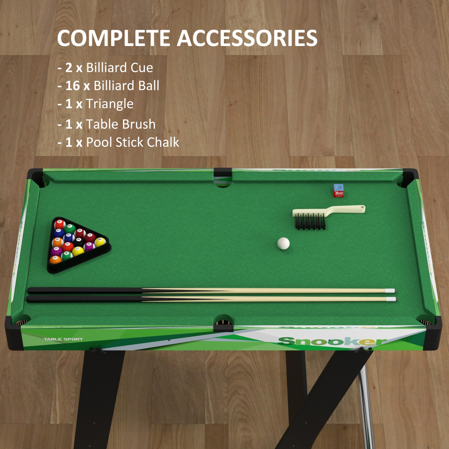 104cm Folding Mini Pool Table Set with 2 Cues, 16 Balls, Chalk, Triangle, Brush in Green by SPORTNOW