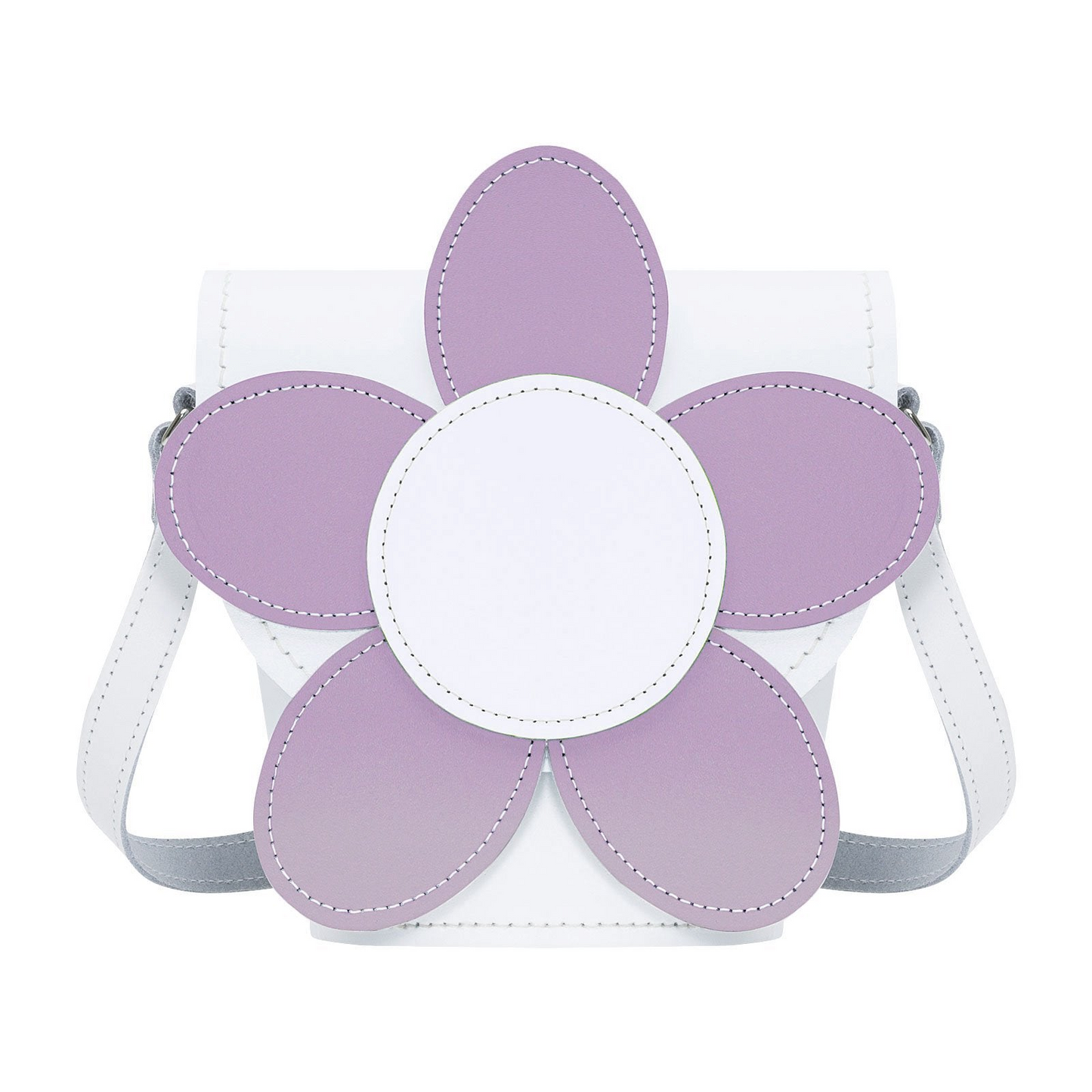 Handmade Leather Daisy Barrel Bag - White & Violet