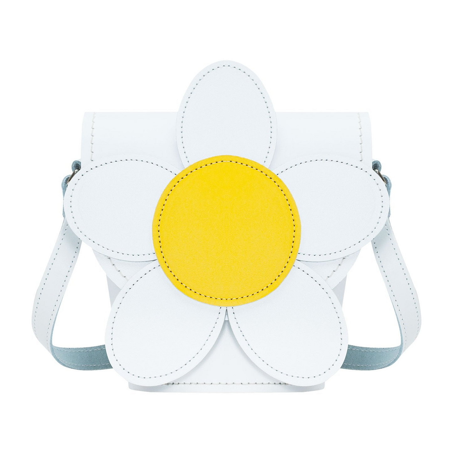 Handmade Leather Daisy Barrel Bag - White & Yellow