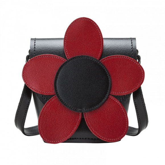 Handmade Leather Poppy Barrel Bag - Red & Black