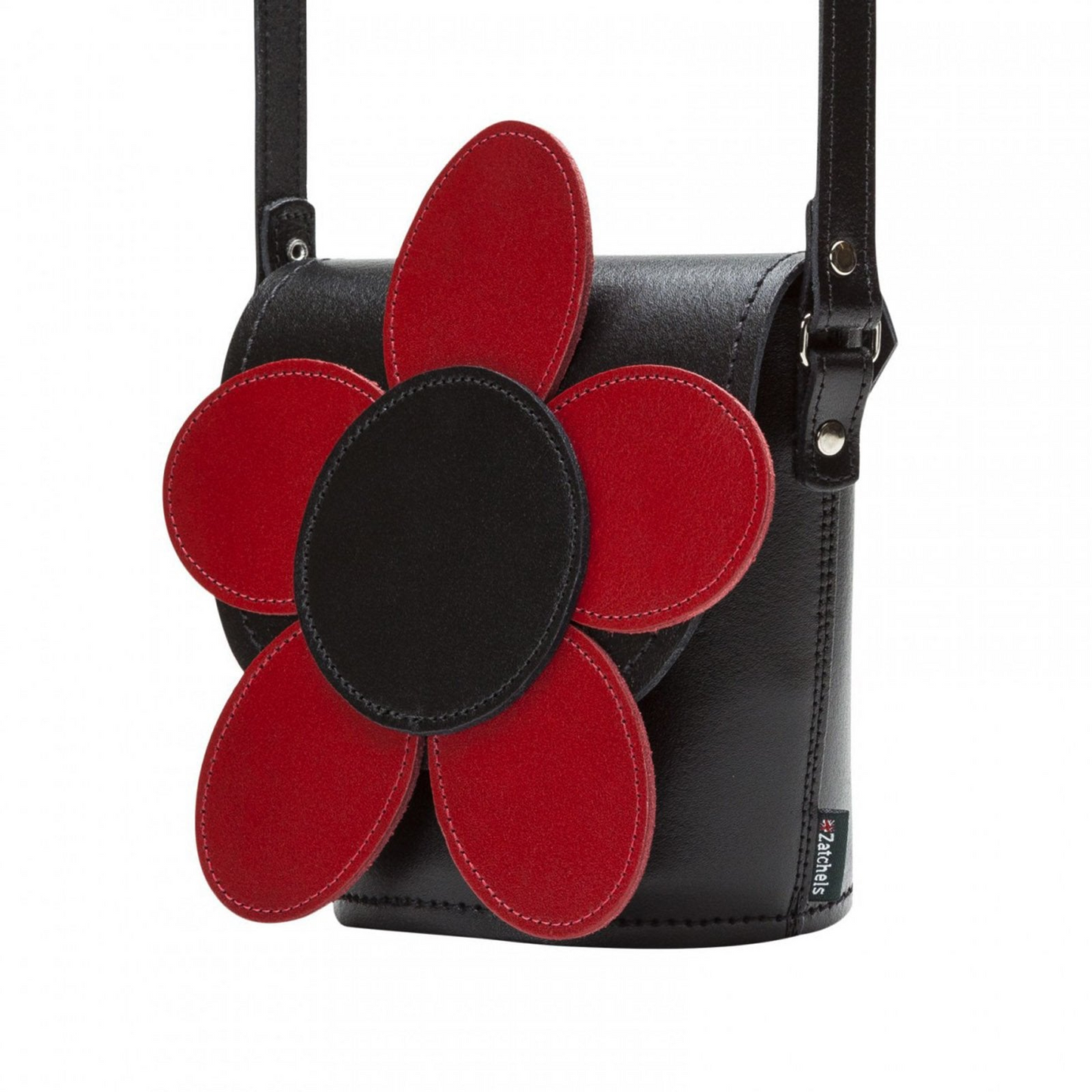 Handmade Leather Poppy Barrel Bag - Red & Black