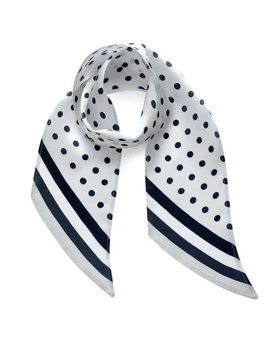 Polka Dot Silk Neck Scarf White