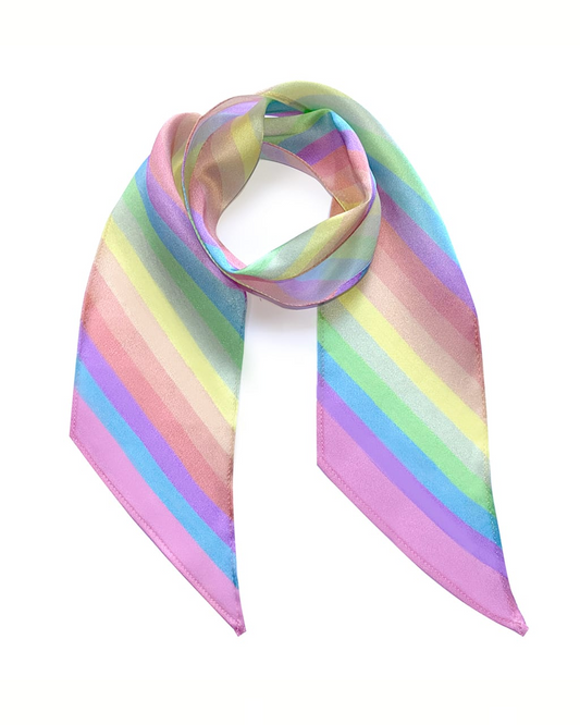 Stripy Silk Neck Scarf Rainbow Pastel