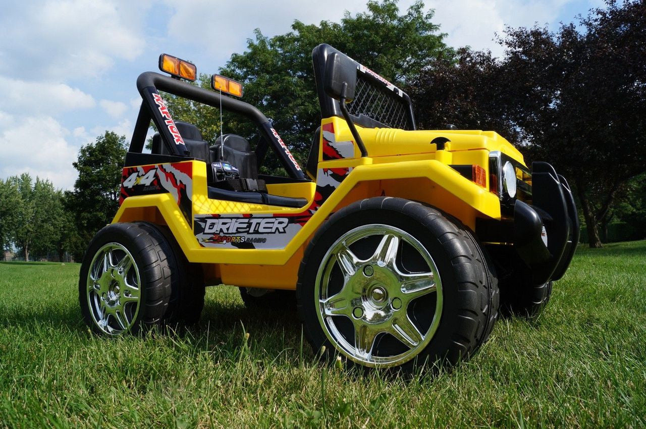 DRIFTER RAPTOR POWERFUL 12V ELECTRIC RIDE ON JEEP YELLOW