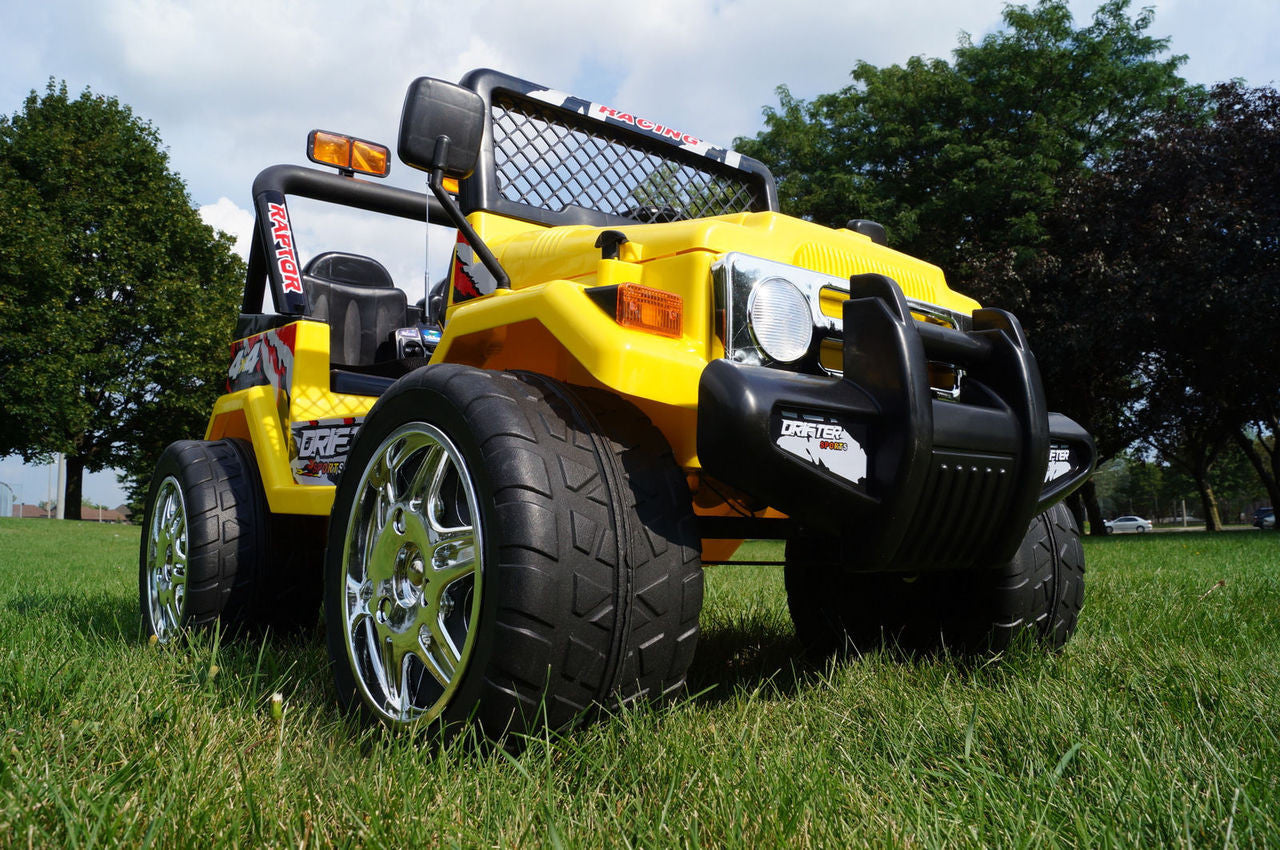 DRIFTER RAPTOR POWERFUL 12V ELECTRIC RIDE ON JEEP YELLOW