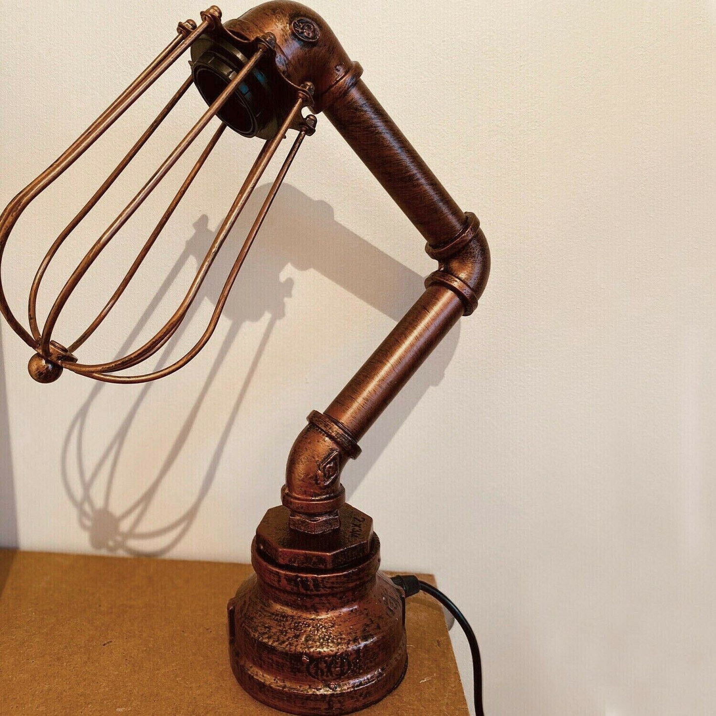 Industrial Iron Water Pipe Table Lamp with Bulb Guard wire Cage ~1306