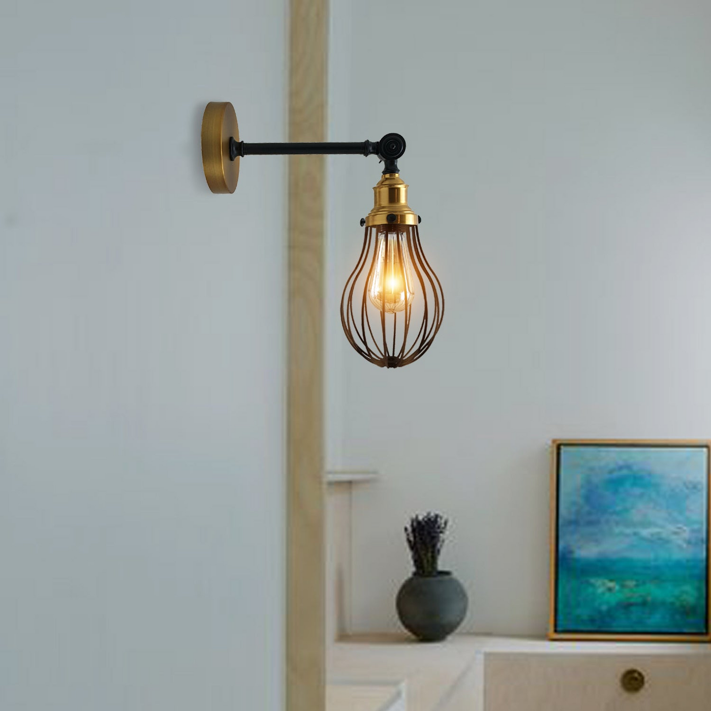 Brushed Copper Wall Light Fitting Metal Big Vase Shape Shade Sconce Indoor Light Fittings~3480