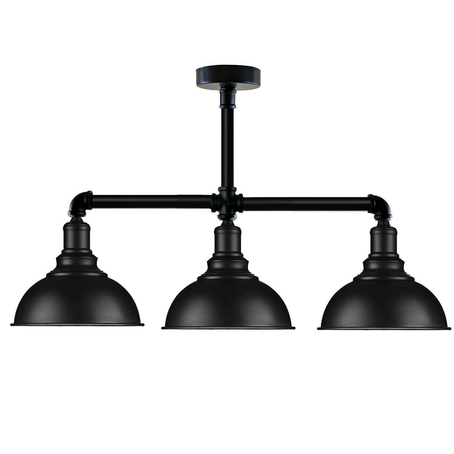 Industrial Vintage Retro Ceiling Pipe Light Black Dome Shade E27 UK Flush Lights