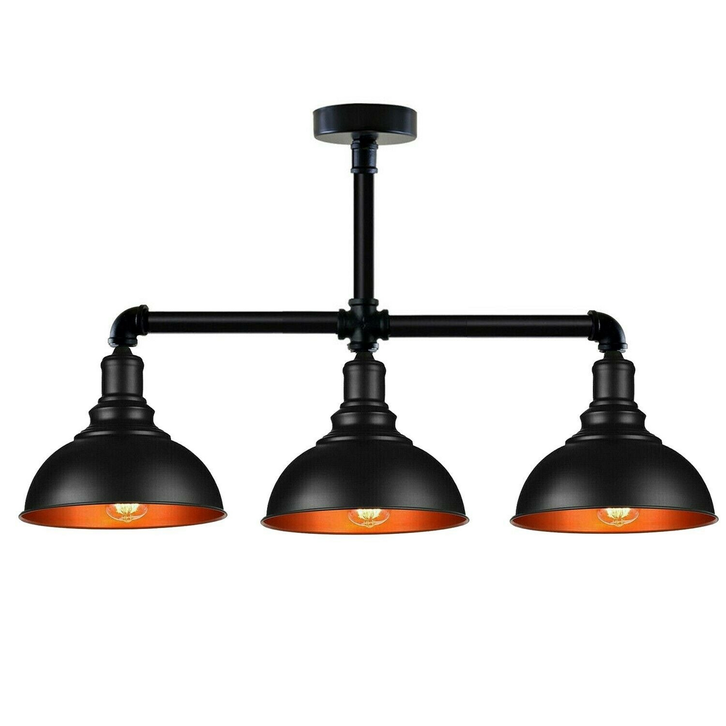 Industrial Vintage Retro Ceiling Pipe Light Black Dome Shade E27 UK Flush Lights