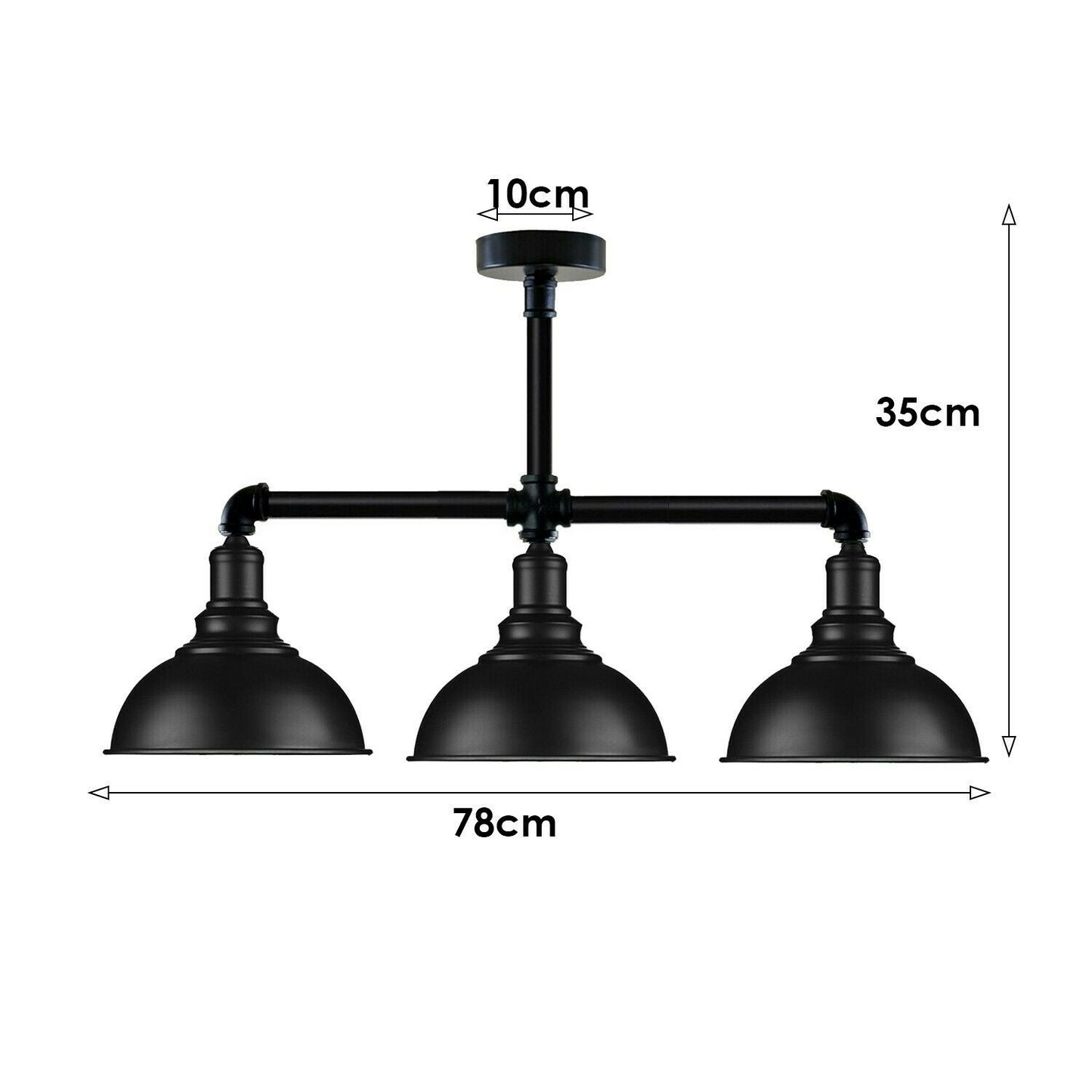 Industrial Vintage Retro Ceiling Pipe Light Black Dome Shade E27 UK Flush Lights